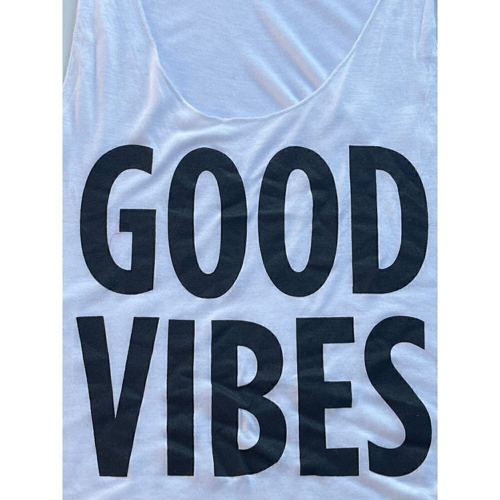 Style Stalker Women's White Cotton Good Vibes Tank Top Size S L